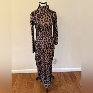 Womans Leopard Print Long Sleeve Dress